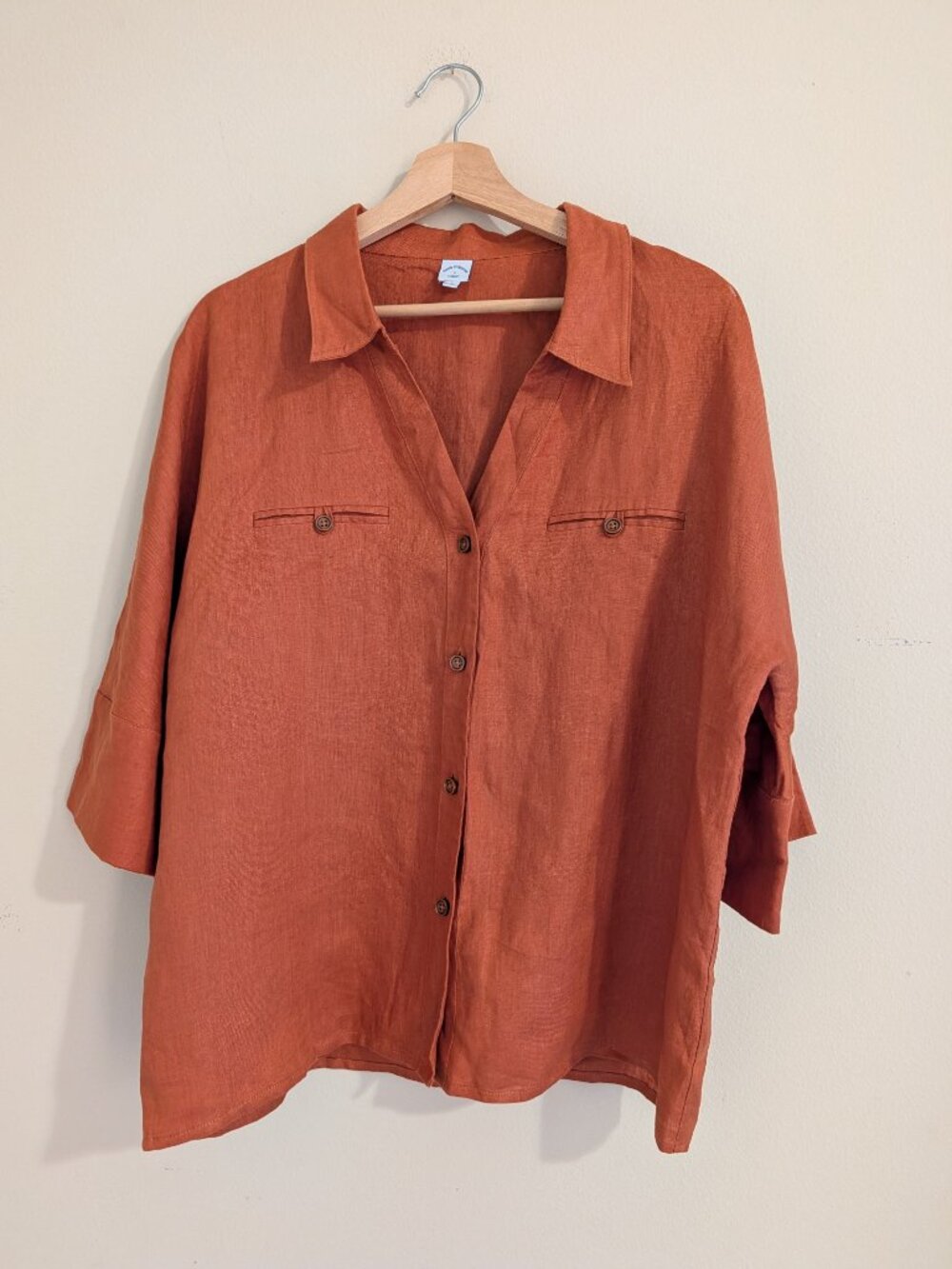 Petite Studio 100% Linen Antoine Blouse Oversize Shirt Top Rust Orange Size S - Picture 2 of 10